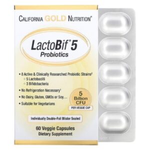 1-20.jpg California Gold Nutrition, Probiotiques LactoBif 5, 5 milliards d’UFC, 60 capsules végétales