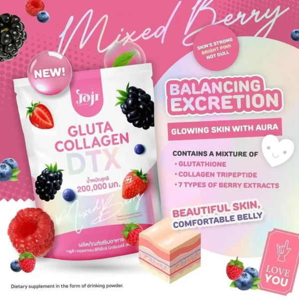 449393377_1248292809493778_6035168099500595806_n.webp Joji Gluta Collagen DTX Mixed Berry (20g x 10 sachets)
