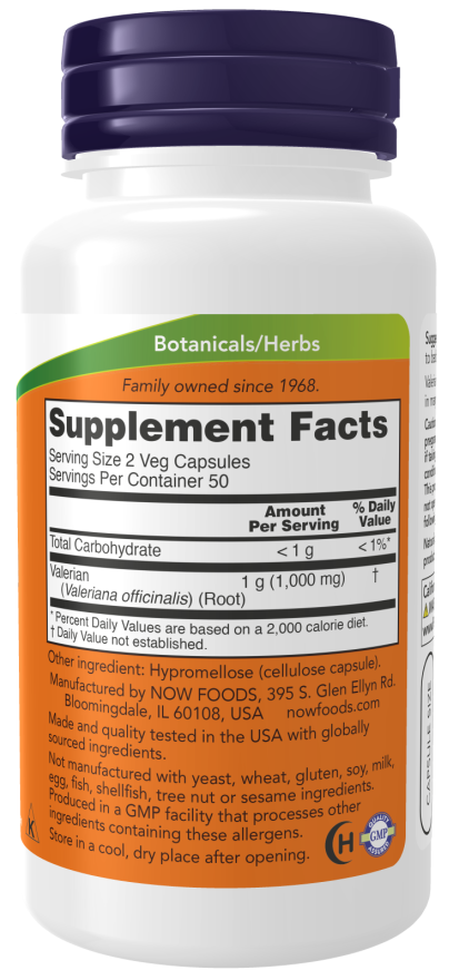 4770_nowproductlabels.png Now Foods Valerian Root 500 mg 100 Veg Capsules