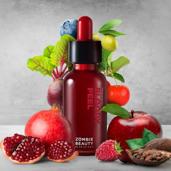 Zombie_Beauty_Bloody_Peel_Bottle_with_ingredients_in_the_background.webp SKIN1004 Zombie Beauty Bloody Peel 30ml