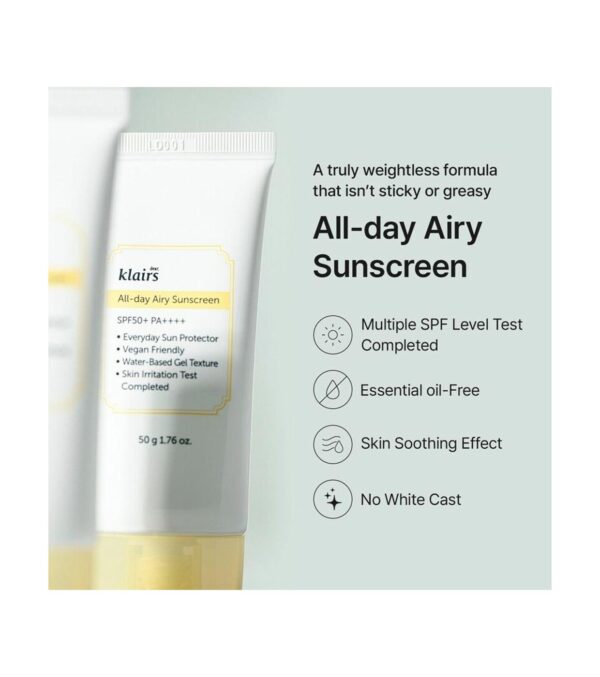 Klairs All day Airy Sunscreen SPF50+PA++++, 50 ml